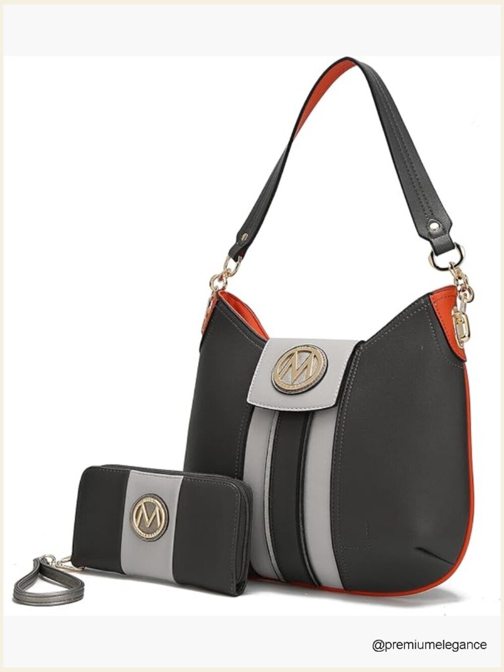 Hobo Bag Set with Wristlet Wallet - Vegan Leather Top Handle Shoulder